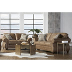 Roundhill Furniture Leinster Brown Fabric Sofa and Loveseat with Nailhead Trim