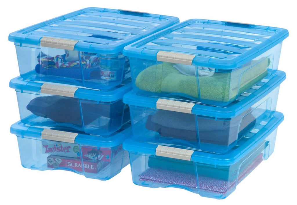 Stack & Pull Storage Box - 26 QT, 6 Pack, Trans Blue