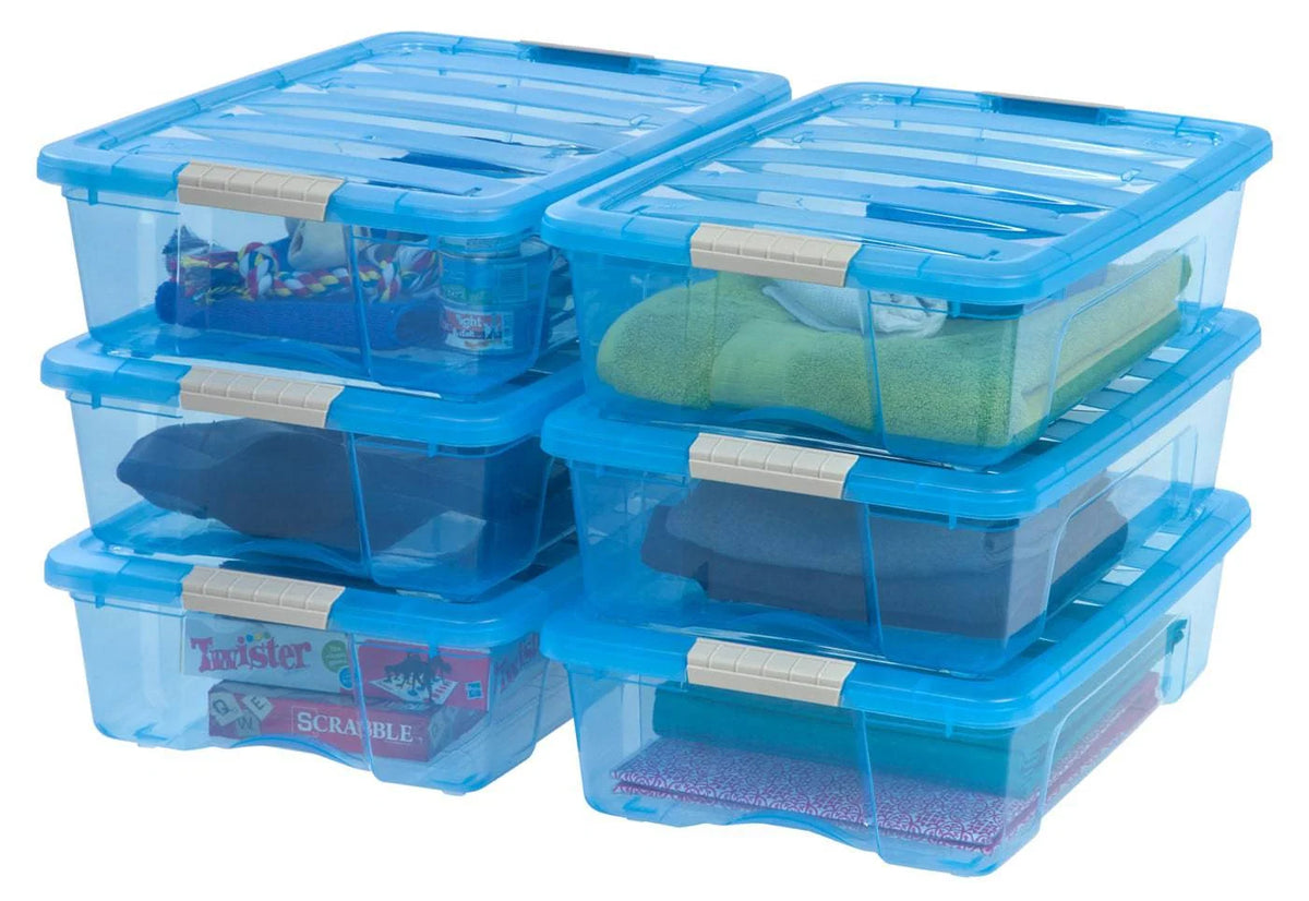 Stack & Pull Storage Box - 26 QT, 6 Pack, Trans Blue