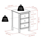 Elegant Black Wooden Nightstand with 3 Generous Storage Drawers - Dimensions: 15.75L x 15.75W x 23.63H