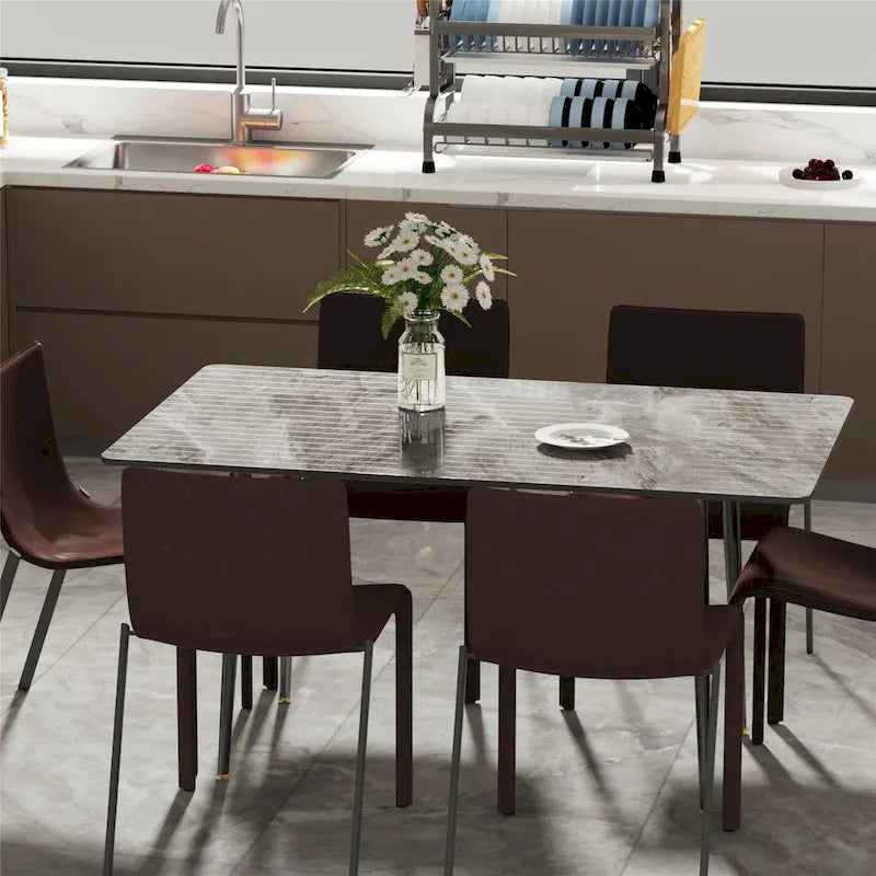 Contemporary Kitchen Table with Metal Frame and Sintered Stone Top