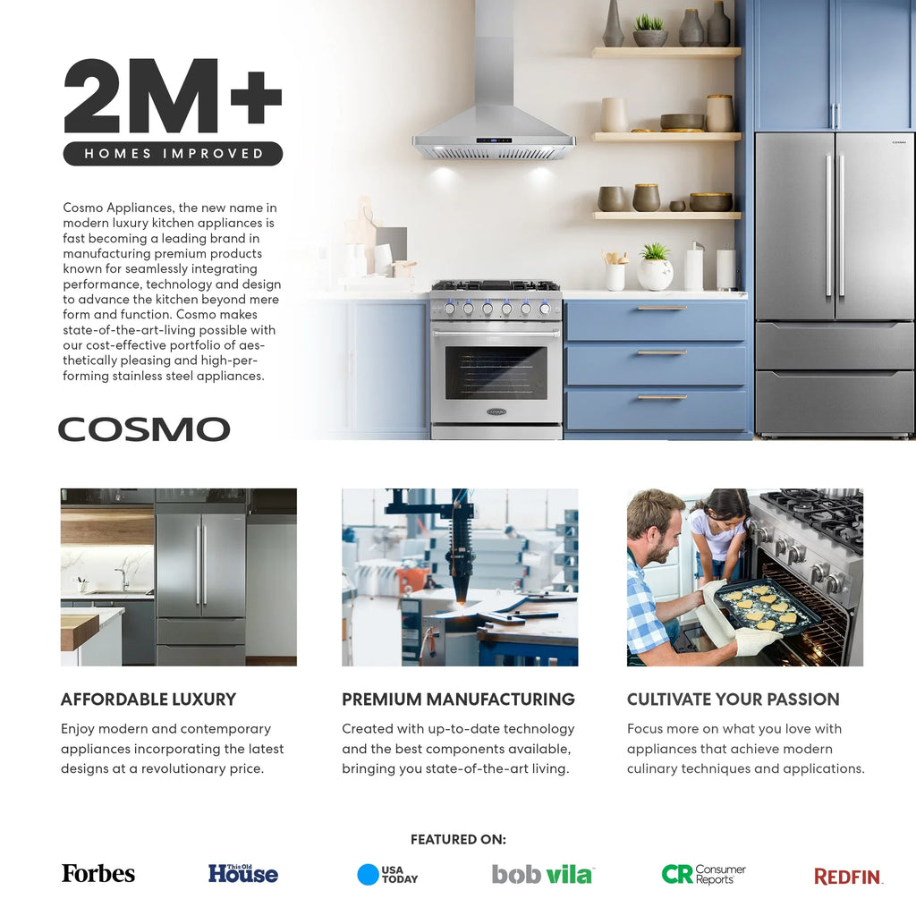 Cosmo 30 in. Stellar Collection 5.0 cu. ft. Electric Range with 4 Burner Glass Cooktop and Convection Oven in Stainless Steel