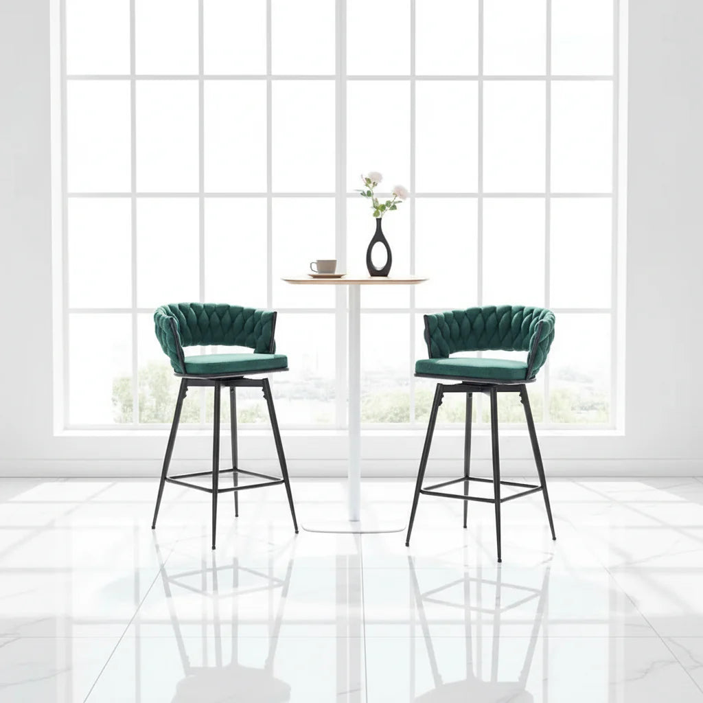 Pair of Swivel Bar Stools with Comfortable Linen Cushions - Counter Height Seating for Kitchen Islands, Dining Areas, or Pubs