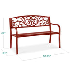 Best Choice Products Outdoor Steel Bench Garden Patio Porch Furniture W/ Floral Design Backrest - Black