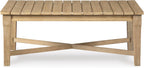 Signature Design by Ashley Clare View Coastal Outdoor Patio Eucalyptus Sofa with Cushions, Beige