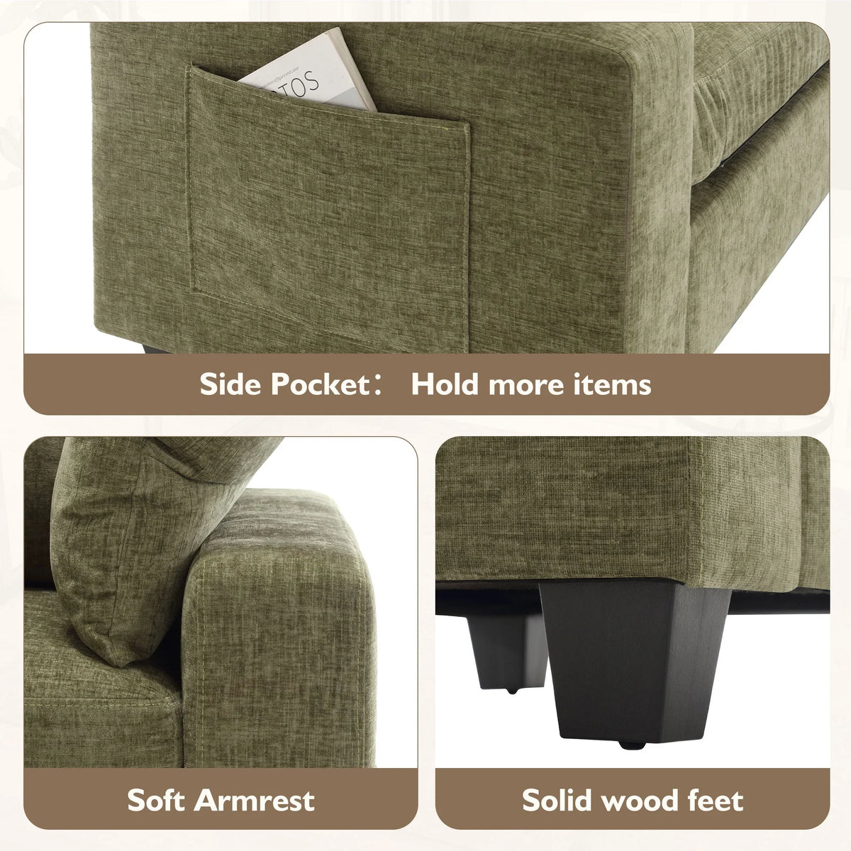 BedLuxury Oversized Accent Chair with Ottoman for Living Room, Single Sleeper Sofa Armchair with 3 Pillows, Lounge Sofa Bed, Green