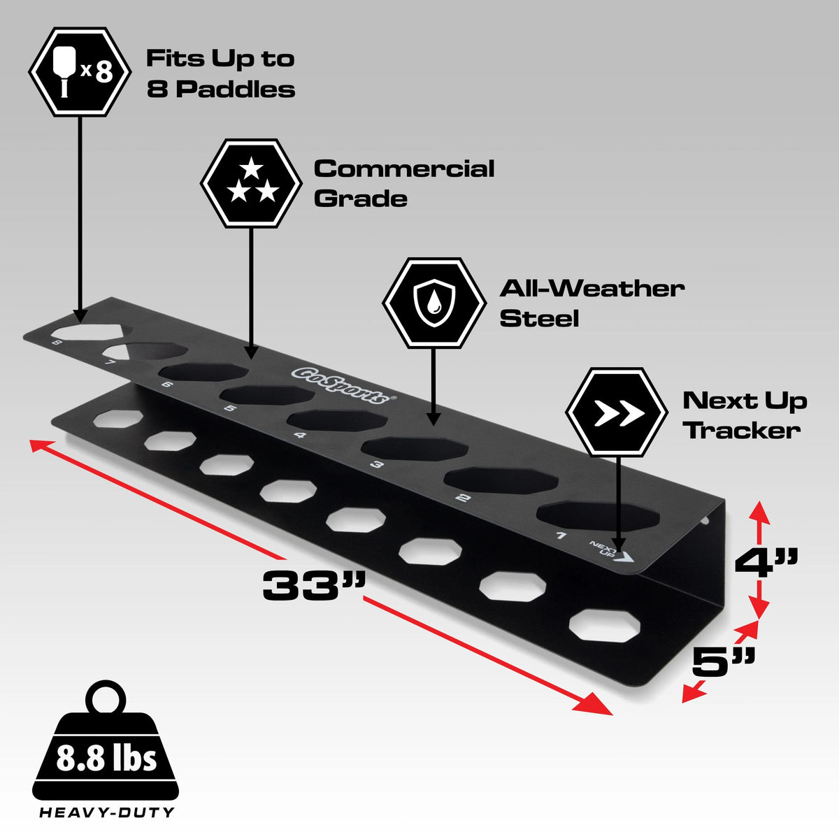 Pickleball Paddle Rack, Holds 8