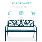 Best Choice Products Outdoor Steel Bench Garden Patio Porch Furniture W/ Floral Design Backrest - Black