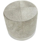 Gray Leather Patchwork Living Room Stool with Silver Metal Base - Roche River Decor