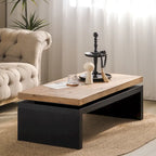 Versatile 2-Tier Coffee Table in Black and Natural Wood for Living Room