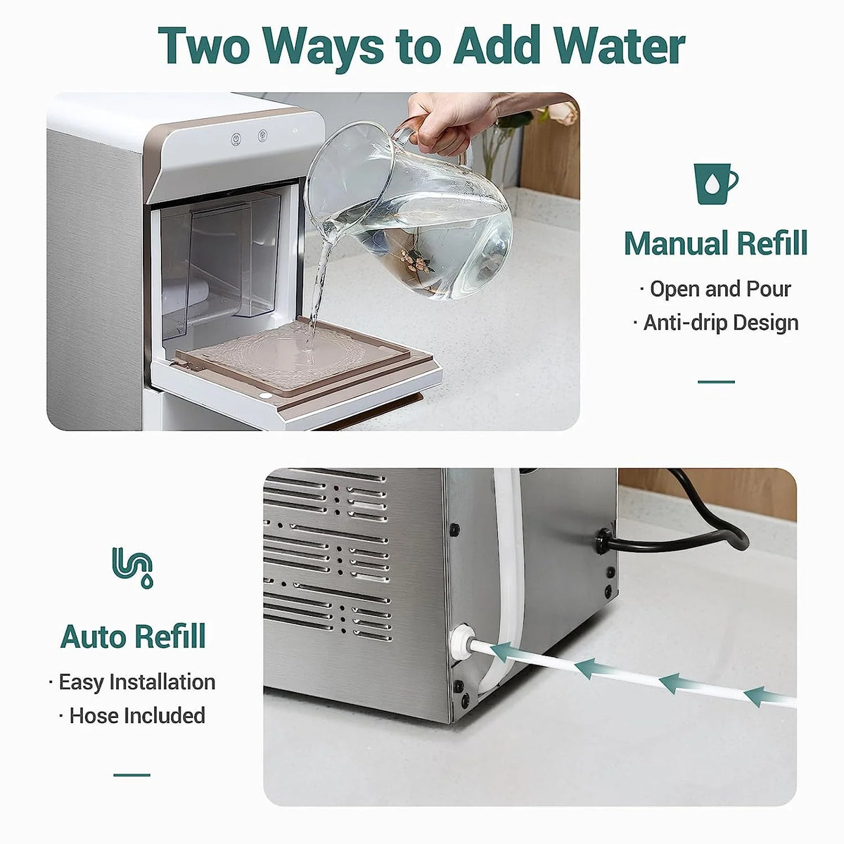 V2.0 Countertop Nugget Ice Maker | Self Cleaning Pellet Ice Maker | Open and Pour Refill | Stainless Steel Housing |
