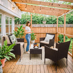 Homall 4 Pieces Outdoor Patio Furniture Sets Rattan Chair Wicker Set, Outdoor Indoor Use Backyard Porch Garden Poolside Balcony Furniture Sets Clearance (Brown and Beige)