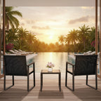 Outdoor Wicker Bistro Set with 2 Chairs & Table