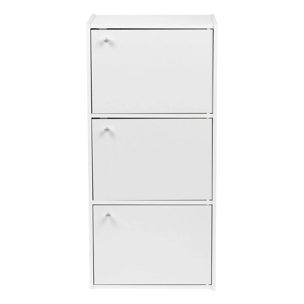 3 Tier Small Storage Cabinet, Portable Storage Shelf Unit, Small Bookcase with Doors, White
