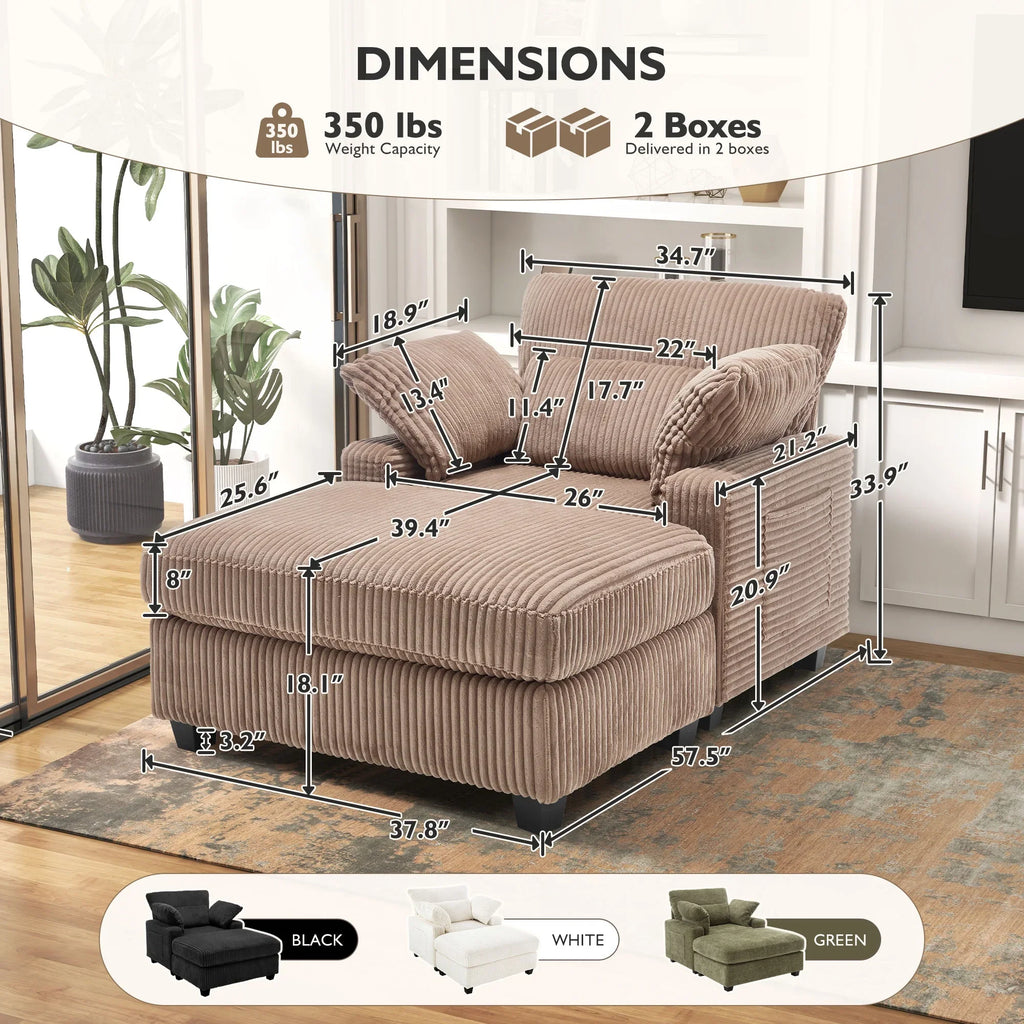 BedLuxury Oversized Accent Chair with Ottoman for Living Room, Single Sleeper Sofa Armchair with 3 Pillows, Lounge Sofa Bed, Green