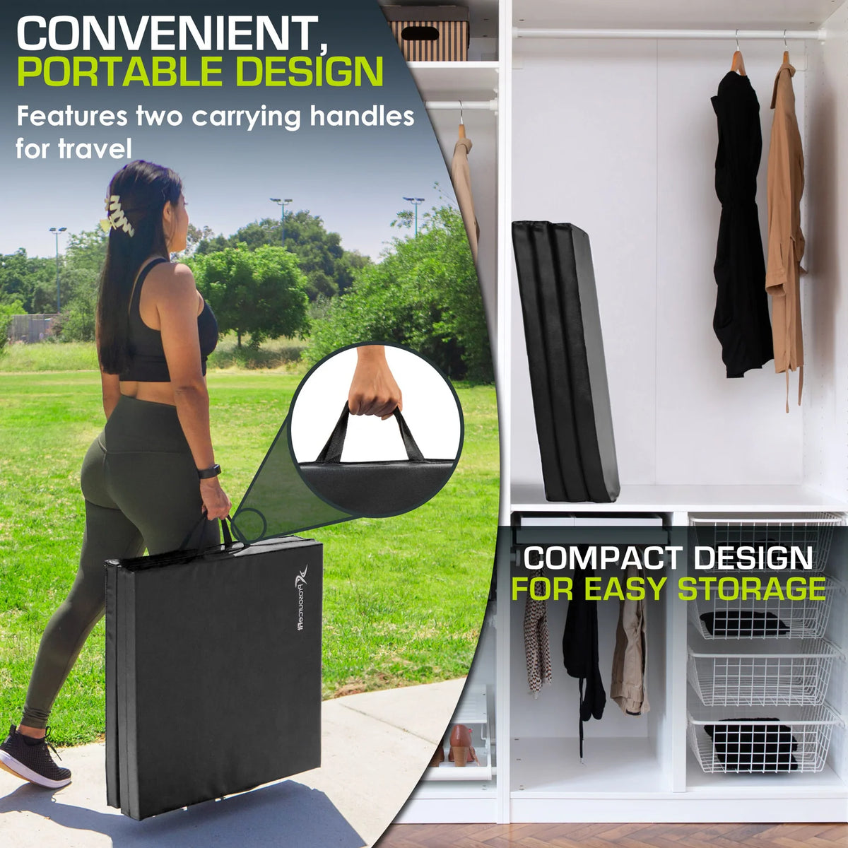 Tri-Fold Folding Exercise Mat 6x2x1.5 | Black / Single