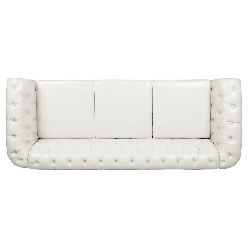 Cream 84.65 Traditional Chesterfield 3-Seater Sofa in PU Leather