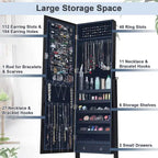 Elegant Mirrored Jewelry Cabinet with Drawers and Hooks - Dimensions: 18 x 14.5 x 61.5 inches