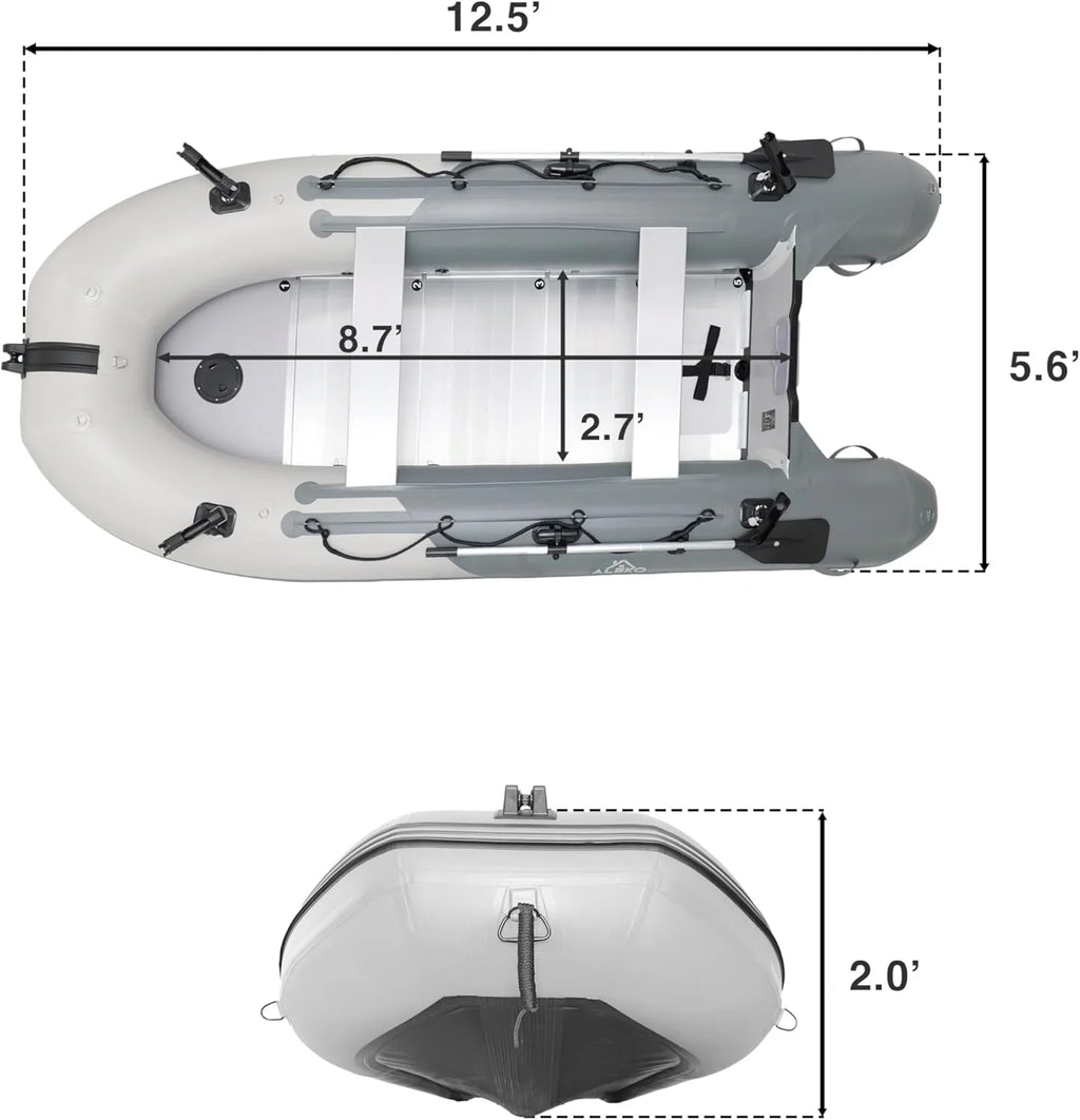 Inflatable Boat | Yacht Dinghy Tender Raft | Multi Person Fishing Boat | Aluminum Floor Oars | Fishing Rod Holders | Heavy-Duty PVC | 2024 Model |