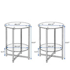 Black 2-Piece Tempered Glass End Table Set - Round Coffee Table for Bedroom, Living Room, and Office