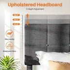 Modern Platform Bed Frame with Adjustable Headboard - Sturdy Geometric Upholstered Design with 800LBS Capacity and Solid Wooden Slats