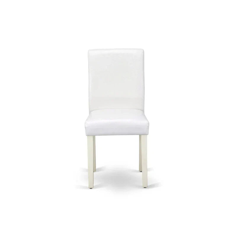 East West Furniture Round Dining Table Set - Kitchen Table with White Faux Leather Parson Chairs in Linen White (Various Piece Options)