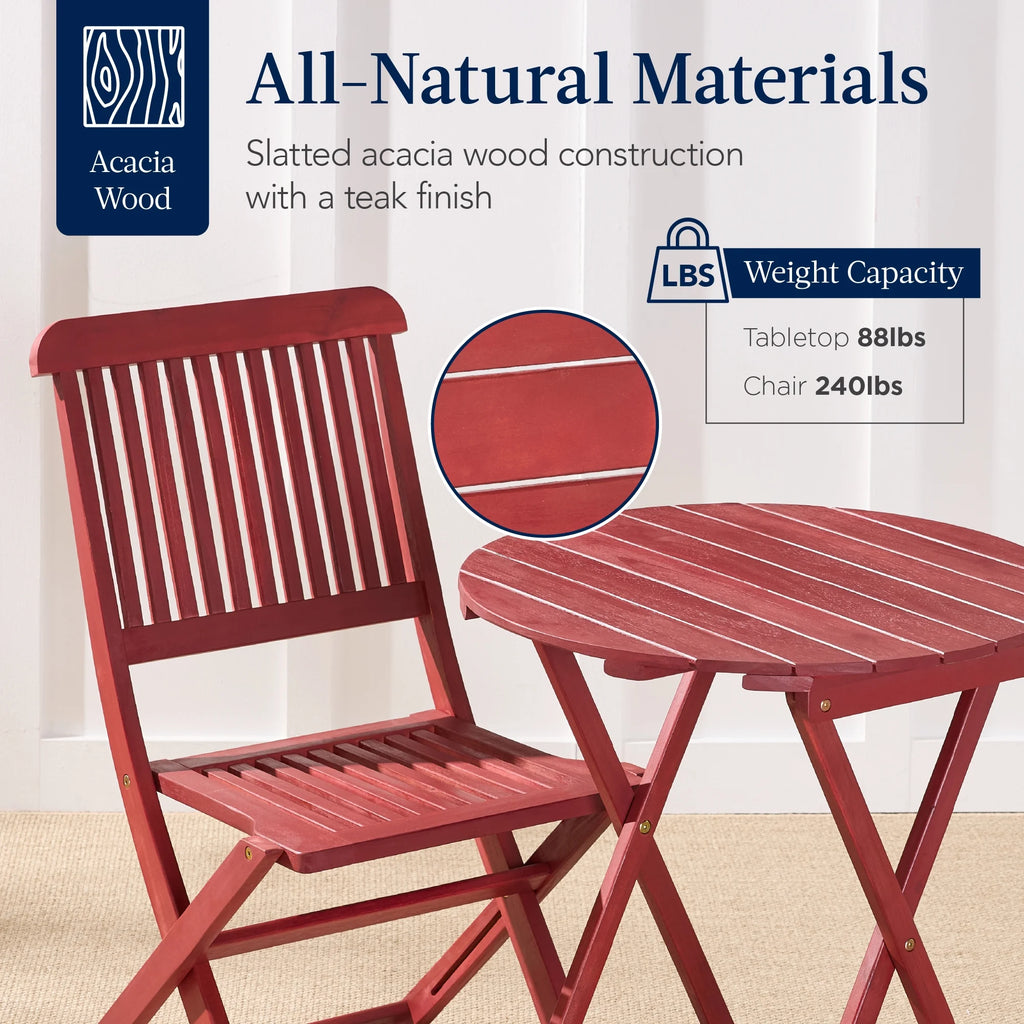 Best Choice Products 3-Piece Acacia Wood Bistro Set, Folding Patio Furniture w/ 2 Chairs, Table - Natural