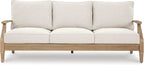 Signature Design by Ashley Clare View Coastal Outdoor Patio Eucalyptus Sofa with Cushions, Beige
