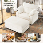 BedLuxury Oversized Accent Chair with Ottoman for Living Room, Single Sleeper Sofa Armchair with 3 Pillows, Lounge Sofa Bed, Green