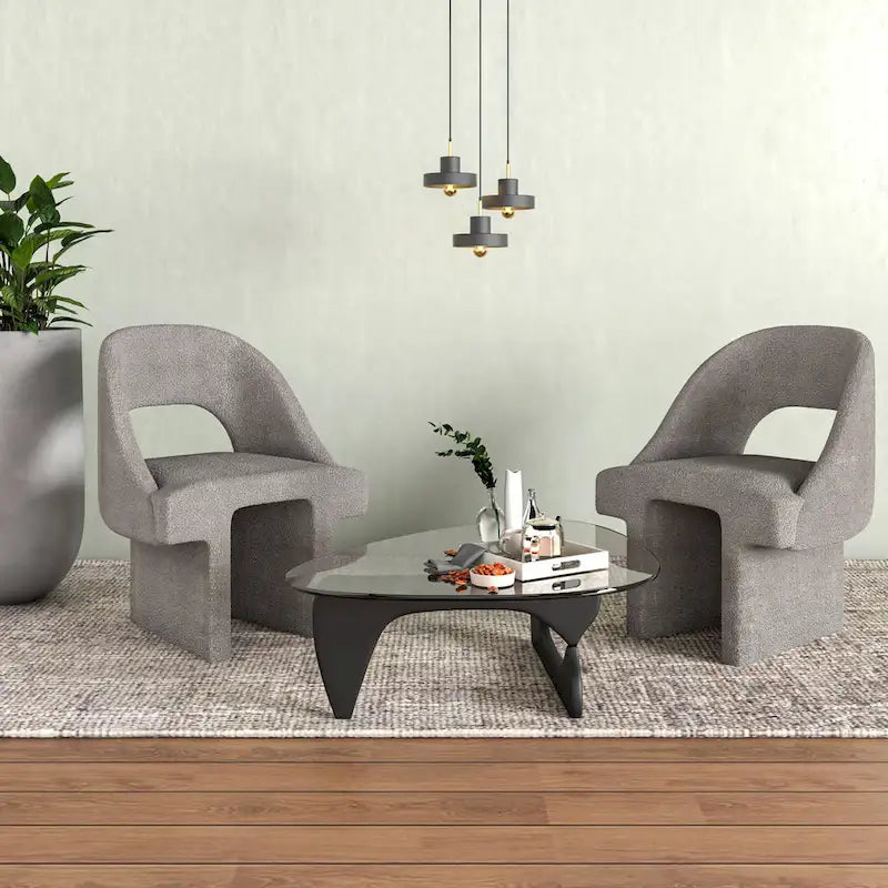 Modern Elegant Boucle Upholstered Accent Chair with MDF Wood Frame for Home Office, Living Room, and Bedroom