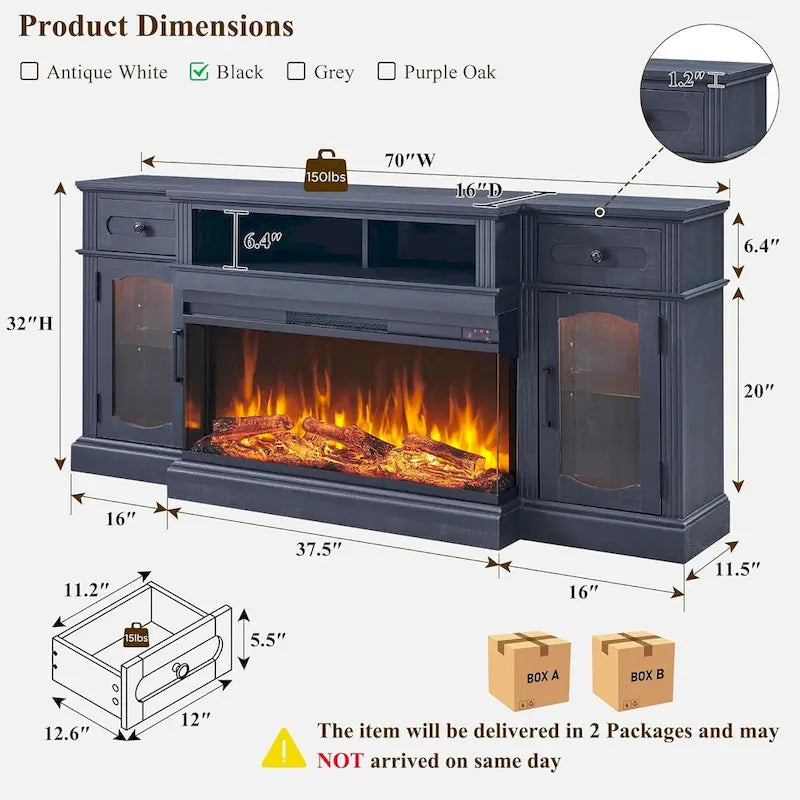 Farmhouse Electric Fireplace TV Stands up to 80, Entertainment Center