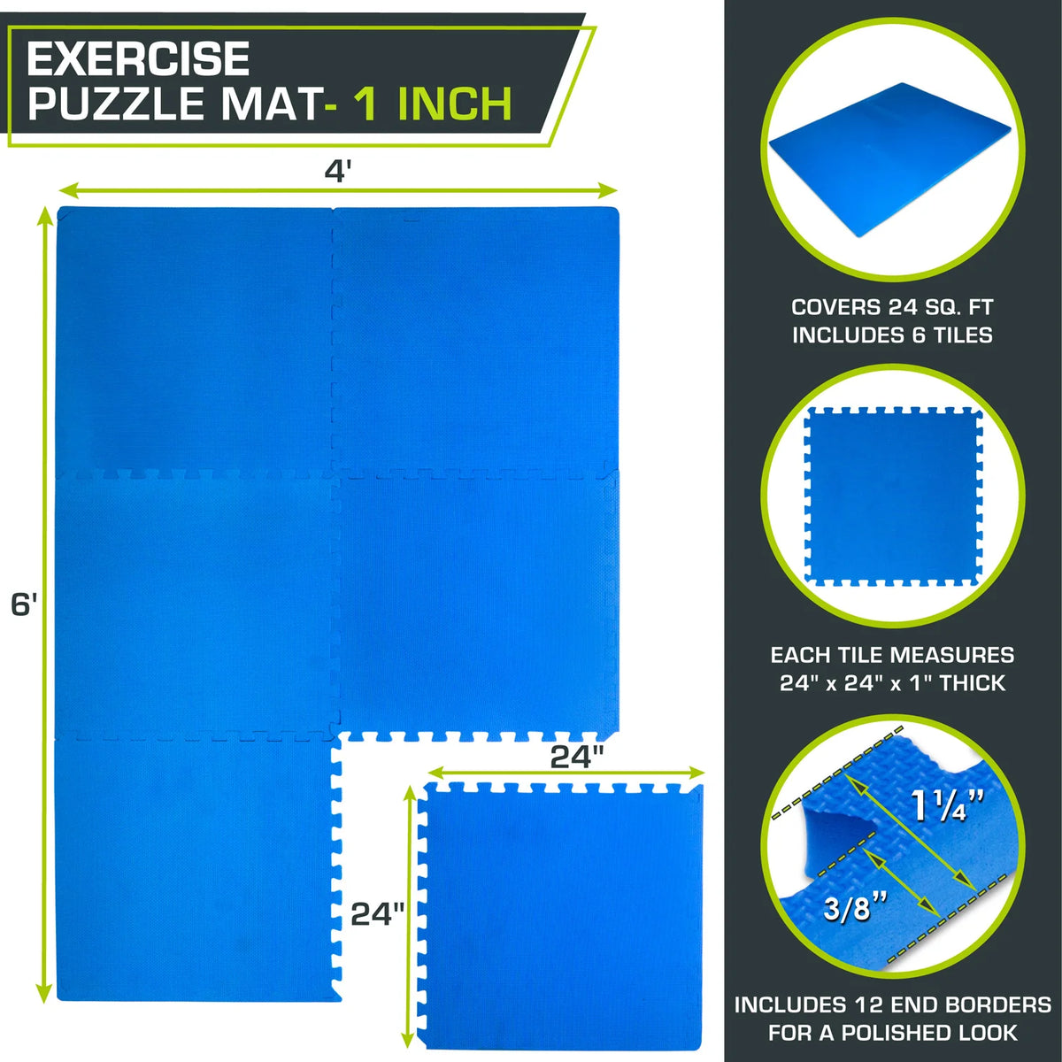 Weaved Pattern Exercise Puzzle Mat 1-in | 24 Sq Ft - 6 Tiles / Blue