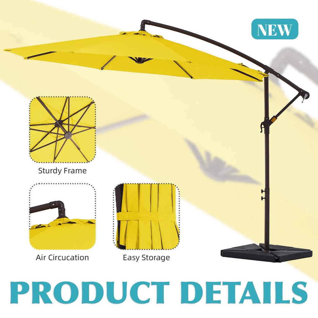 JUSTLET 10ft Heavy Duty Patio Hanging Offset Cantilever Patio Umbrella W/ 4-Piece Base Included Included, Beige