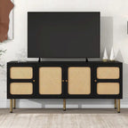 Bohemian Country Wood and Rattan TV Stand Media Console Storage Cabinet - Dimensions: 16.9" x 64.9" x 28.3"