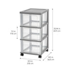 3-Drawer Narrow Plastic Storage Drawer Cart, Gray, Set of 2