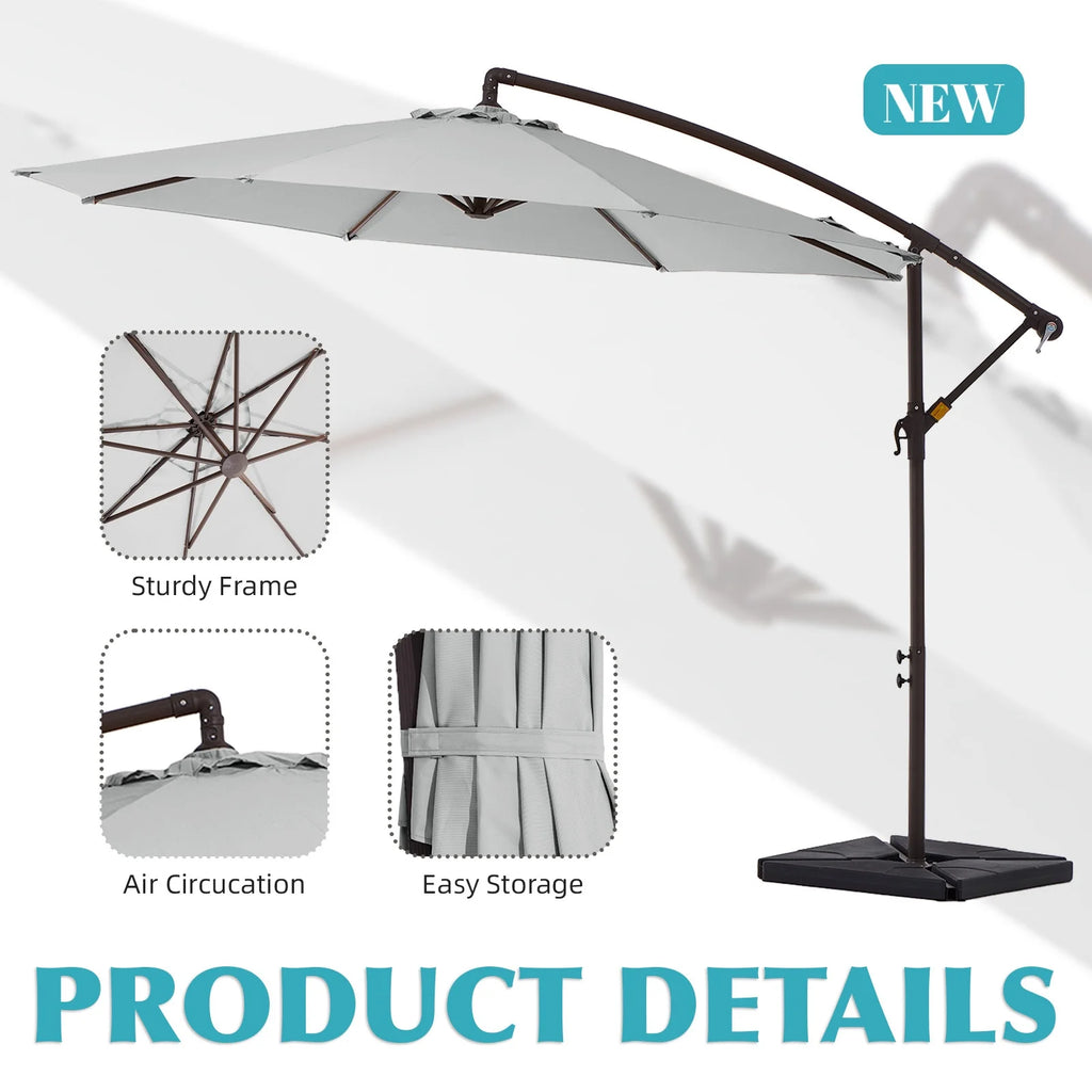 JUSTLET 10ft Heavy Duty Patio Hanging Offset Cantilever Patio Umbrella W/ 4-Piece Base Included Included, Beige