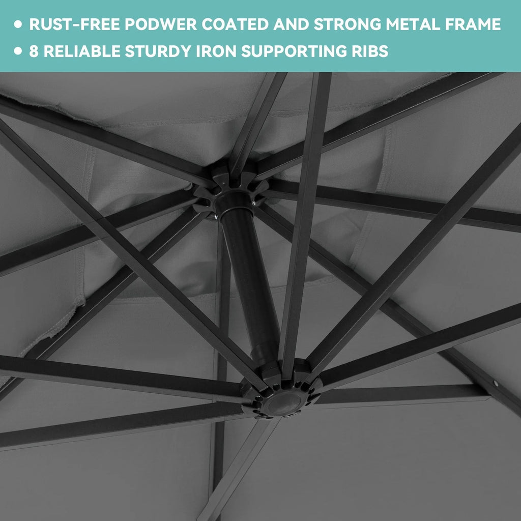 JUSTLET 10ft Heavy Duty Patio Hanging Offset Cantilever Patio Umbrella W/ 4-Piece Base Included Included, Beige