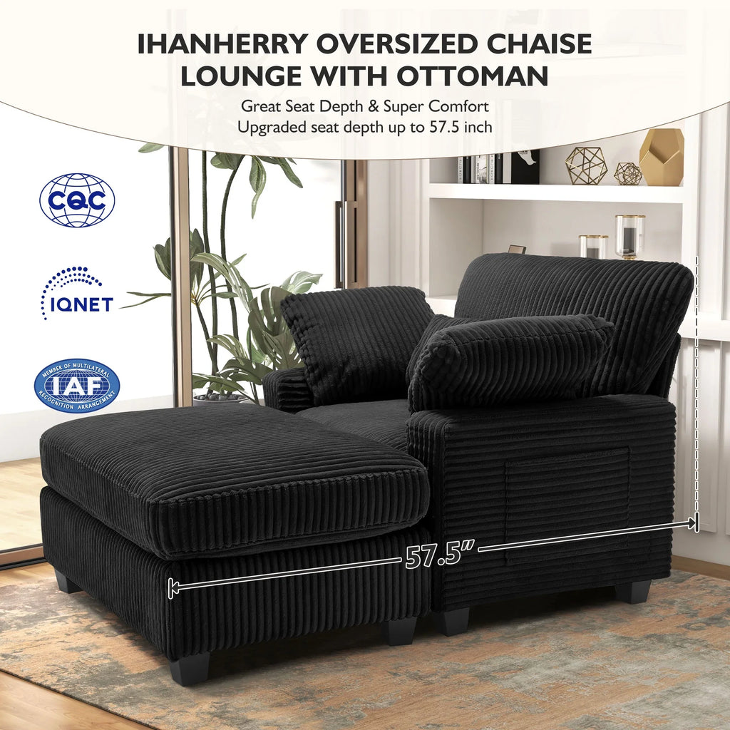 BedLuxury Oversized Accent Chair with Ottoman for Living Room, Single Sleeper Sofa Armchair with 3 Pillows, Lounge Sofa Bed, Green