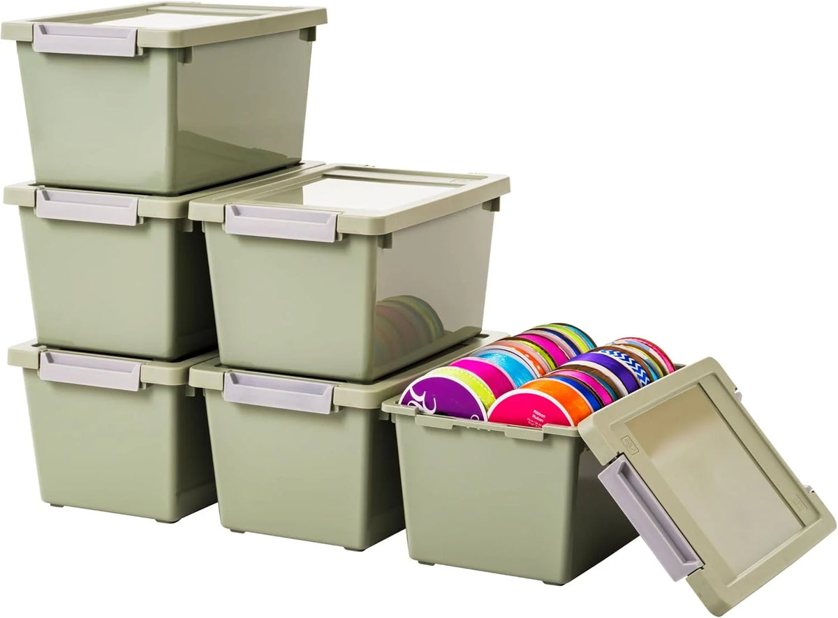 Craft Storage Bins with Lids, 6-Pack - Sage Green
