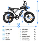 YVY 1500W Electric Bike for Adults, 33MPH 20'' Fat Tire Electric Motorcycle, 48V 20AH Removable Battery, 30 - 60