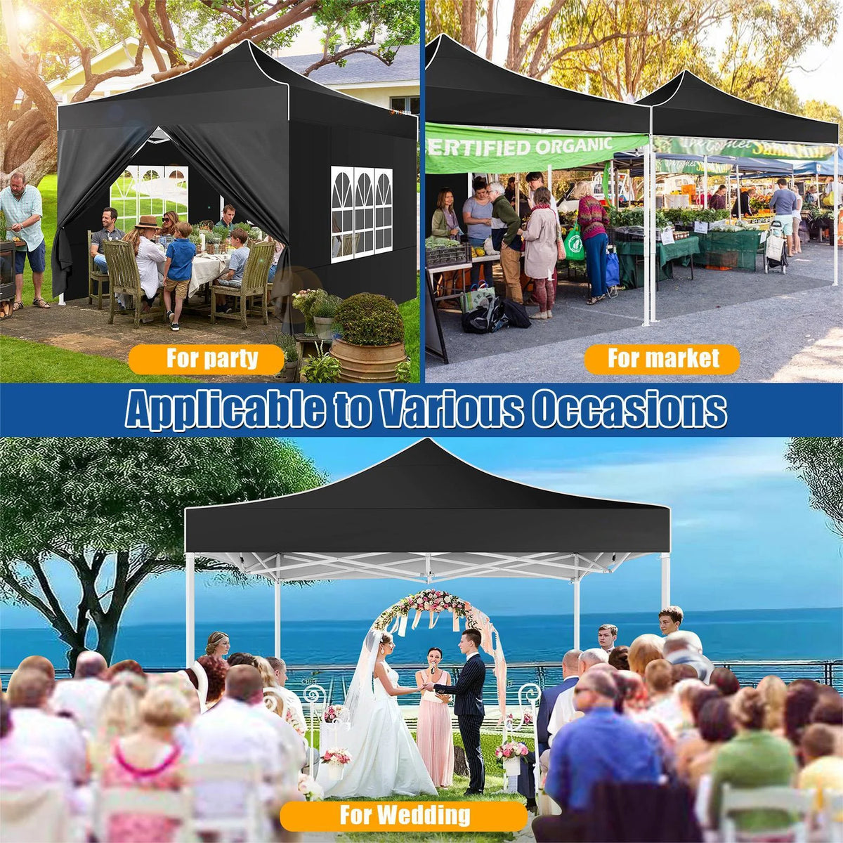 HOTEEL 10x15 Heavy Duty Canopy Tent ,Pop up Canopy for Parties Wedding,Commercial Easy up Gazebo with Roller Bag,UV 50+ &,White