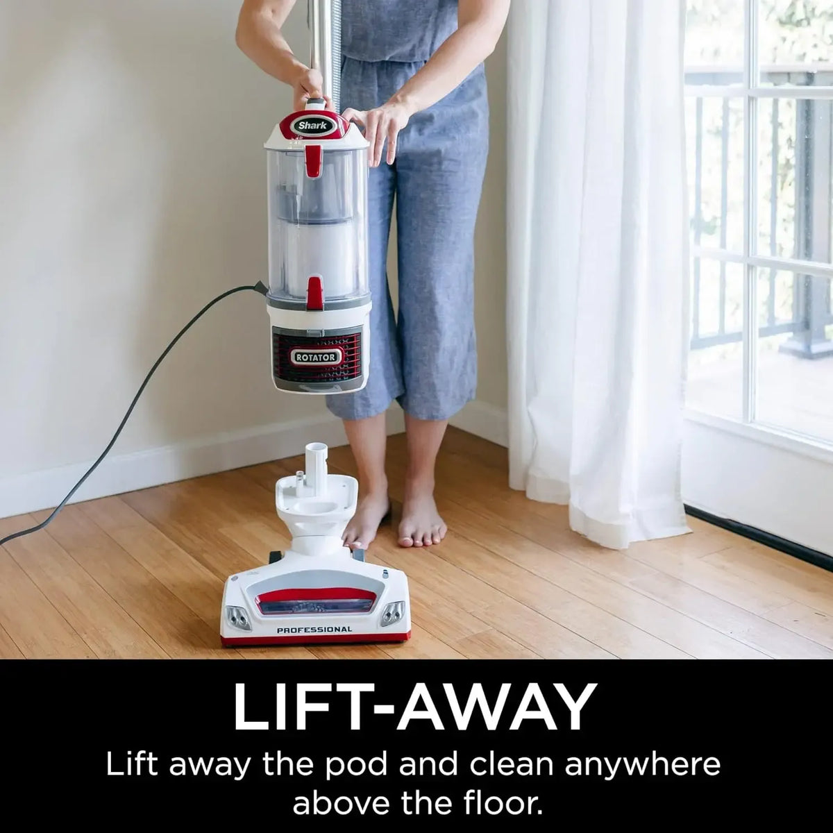 Rotator Professional Lift-Away Upright Vacuum with HEPA Filter, Swivel Steering, LED Headlights, Wide Upholstery Tool, Dusting Brush & Crevice Tool, White/Red, 12, 18, 14.