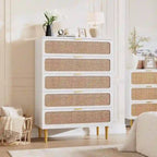 Rattan 5-Drawer Dresser for Bedroom and Hallway