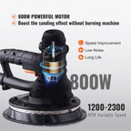 800W Electric Drywall Sander with Dust Extraction, Adjustable RPM 1200-2300, Brush Motor for Efficient Wall Sanding & Polishing