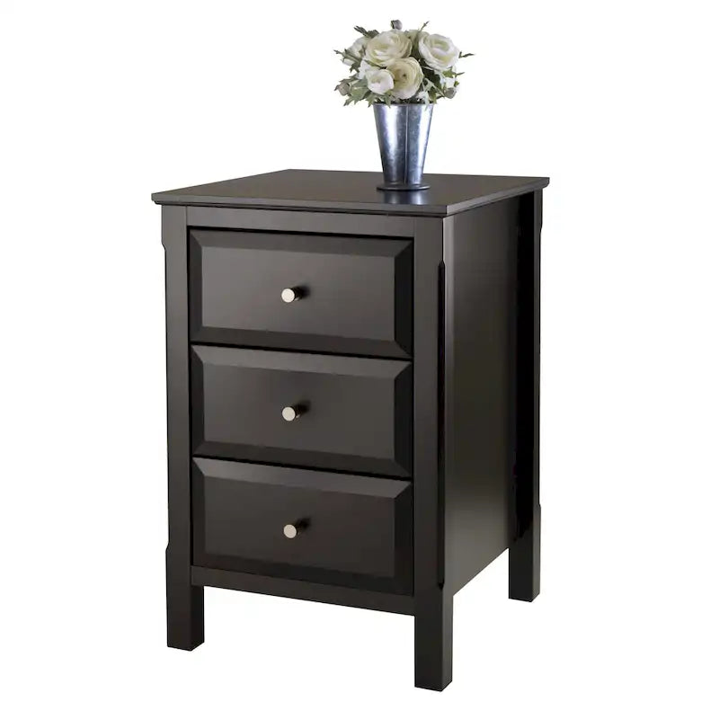 Elegant Black Wooden Nightstand with 3 Generous Storage Drawers - Dimensions: 15.75L x 15.75W x 23.63H