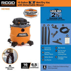 16-Gallon 6.5 Peak HP Wet/Dry Shop Vacuum, HD1600 - 6.5