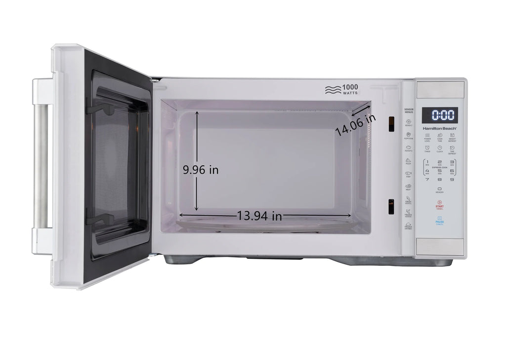Hamilton Beach 1.1 Cu. Ft. Countertop Microwave Oven, 1000 Watts, White Stainless Steel
