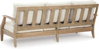 Signature Design by Ashley Clare View Coastal Outdoor Patio Eucalyptus Sofa with Cushions, Beige