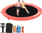 Inflatable Dock Floating Platform 8ft Inflatable Water Hammock Floating Deck for Lake W/Cupholder Round Floating Ring Float Ring Pool Float Raft Lounger Island Platform Pad