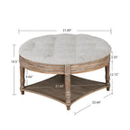 Round Storage Ottoman Coffee Table with Tufted Seat and Wooden Base